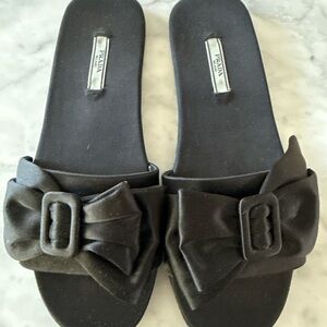 Prada Black Bow Slide Sandals